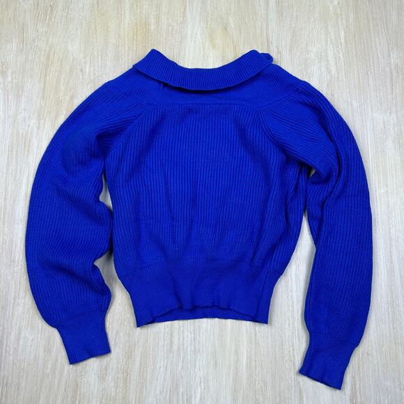 Le Lis Royal Blue Shawl Collar Crossover Pullover Cropped Knit Sweater Medium - Picture 6 of 14